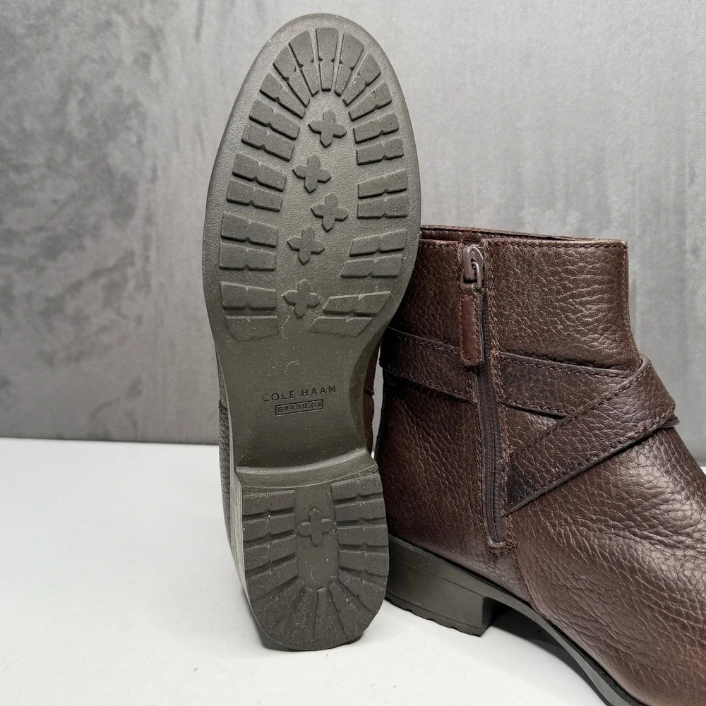 Cole Haan Ankle Boots Womens 6B Brown Waterproof Leather Buckle Grand.OS Comfort
